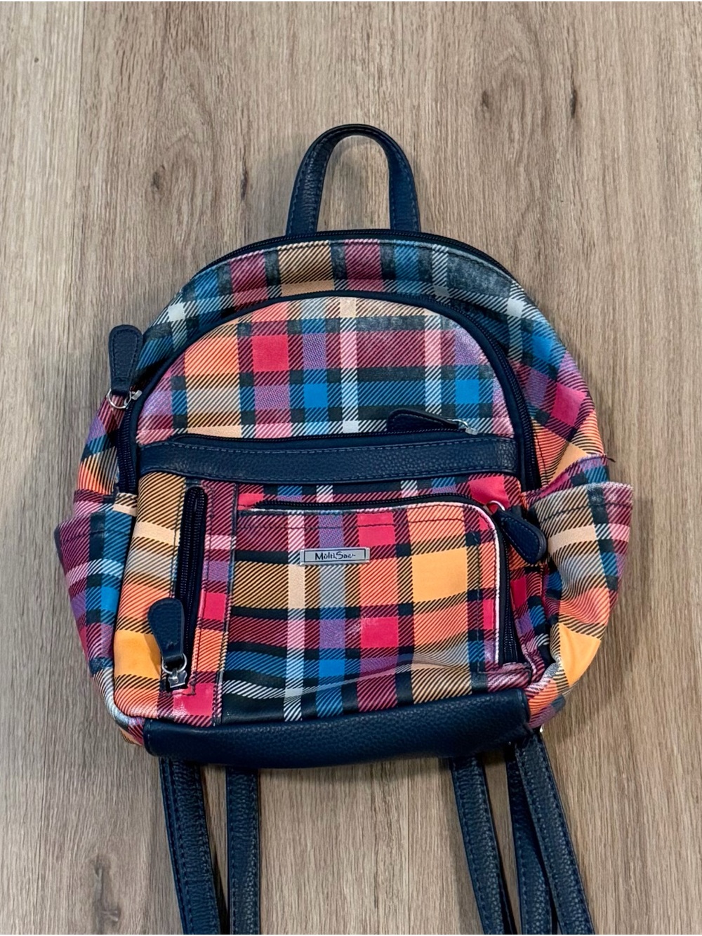 MultiSac Women’s Vibrant Multi-Color Plaid Mini Backpack Stylish Fashion